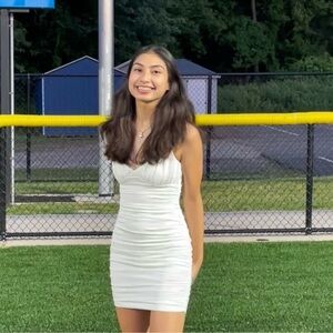 White Ruched Bodycon Dress